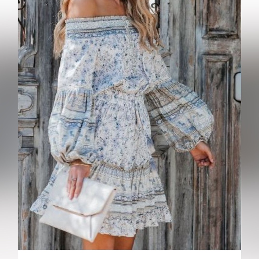 Love stitch off the shoulder boho chic mini dress